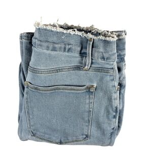 Good American Light Wash High Rise Flare Jeans Raw Hem Sz 16 Blue Denim festival